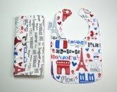 Baby Bib and Burp Cloth Set /FRENCH baby gift set/ Bonjour bib and burpie /3months to 2 years