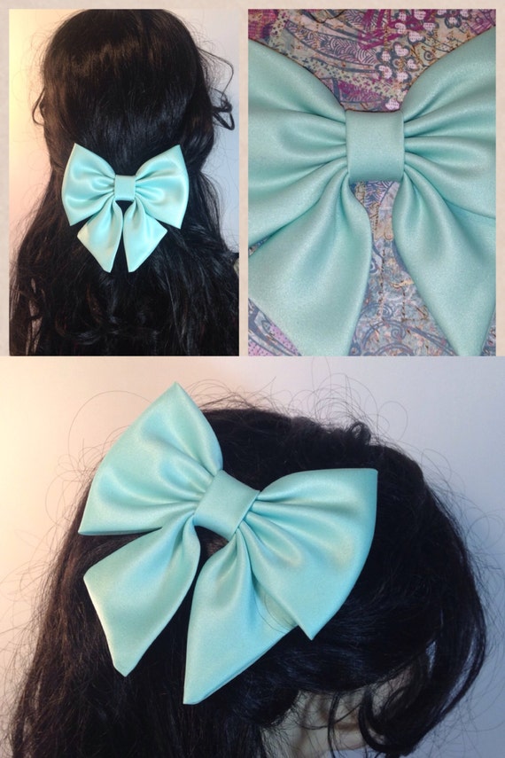 Satin Fabric Hair Bow With Tails.Girls Hair by TitasHidingPlace