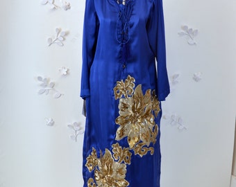 Royal blue Pakistani designer silk kurti medium large holiday winter ...
