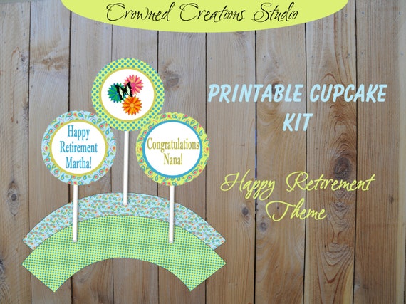 retirement party cupcake kit cupcake toppers stickers or
