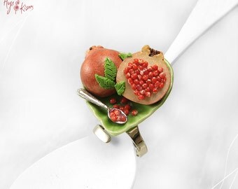 Pomegranate Ring, Good Luck Ring, Mini Food Jewelry, Polymer Clay Ring, Scented Jewelry, Foodie Gift, Valentine gift,Kawaii Jewelry