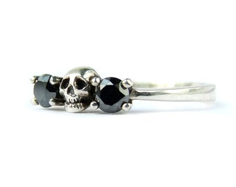 black diamond skull engagement ring sterling skull wedding ring goth psychobilly wedding band wedding set jewel - Skull Wedding Ring Sets black diamond skull engagement ring sterling skull wedding ring goth psychobilly wedding band wedding set jewel - Skull Wedding Ring Sets
