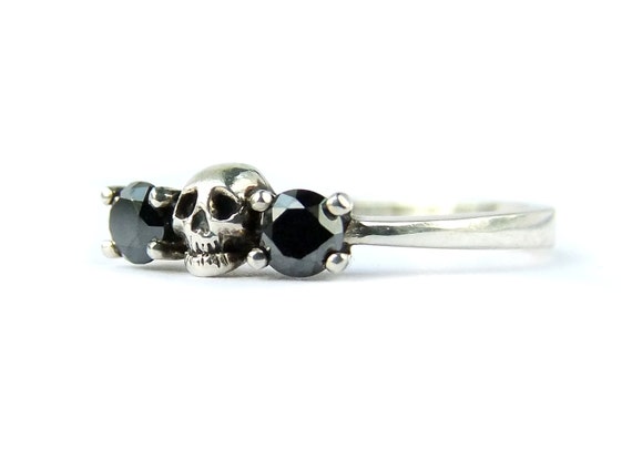 Black Diamond Skull Engagement Ring Sterling Skull Wedding Ring Goth ...