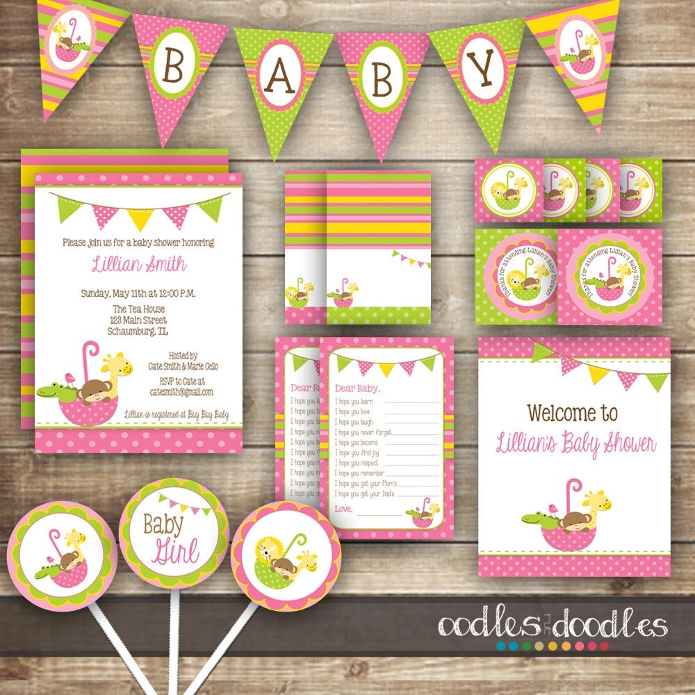 Baby Girl Shower Party Package / Pink Lime Green & Yellow