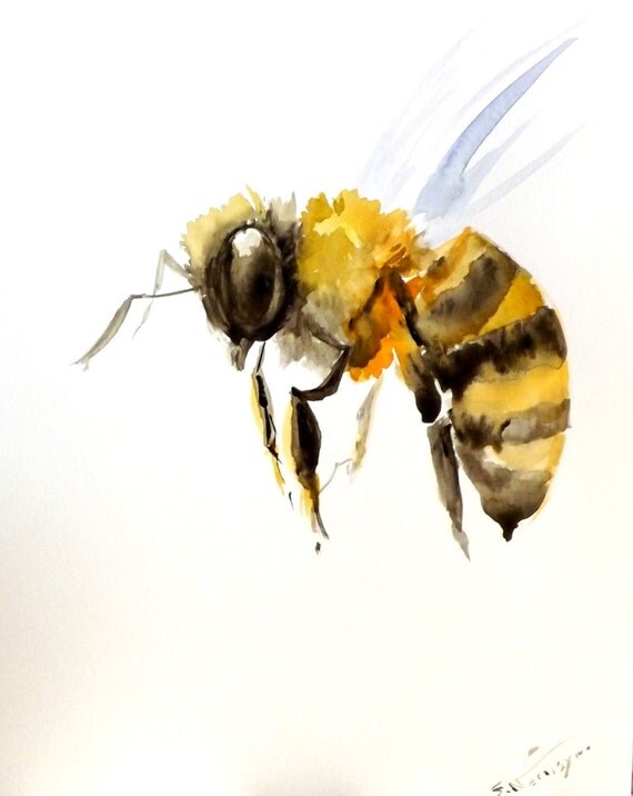 Bee original watercolor painting 10 X 8 in bee art bee