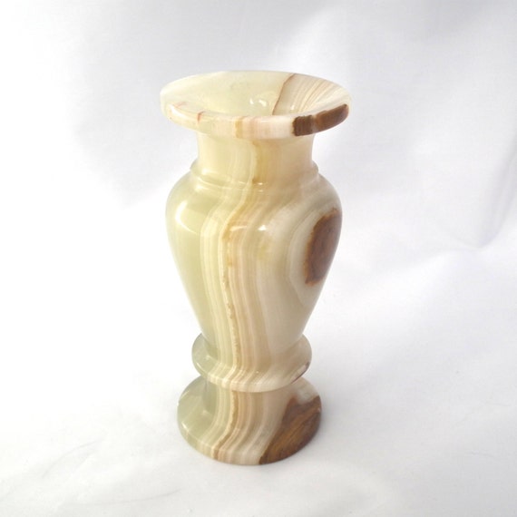 SALE Onyx Vase Carved Onyx Vase Stone Vase Brown by TwoTimeVintage