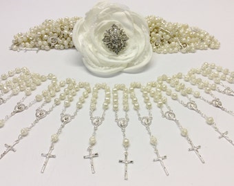 25 pcs Pearl Mini Rosaries, First communion favors Recuerditos Bautizo 25pz/ Mini Pearl Rosary Baptism Favors, Decade Rosaries