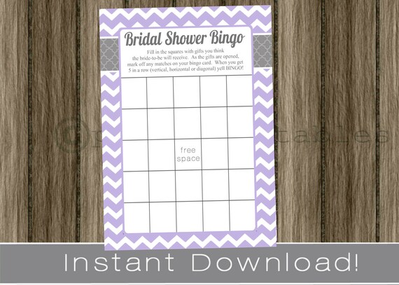 BRIDAL Shower Bingo Game Cards / chevron / lavender and gray / INSTANT DOWNLOAD / diy digital printable file / print your own Il_570xn