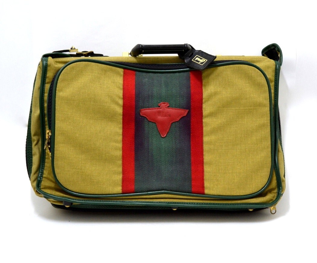 Vintage LARK Luggage Folding Garment Bag Green Black Red