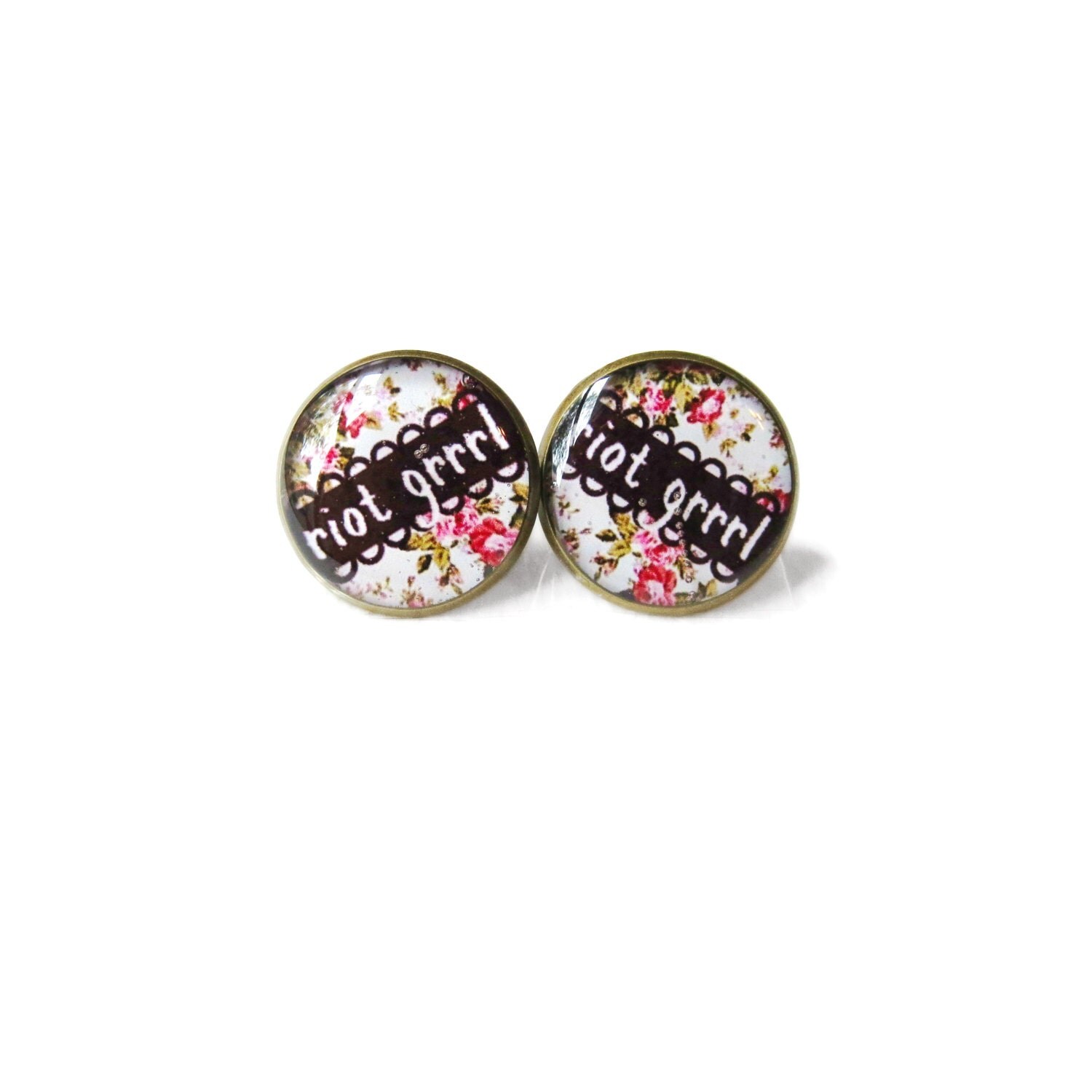 Floral Feminist riot grrrl Stud Earrings Feminist Heart Pop
