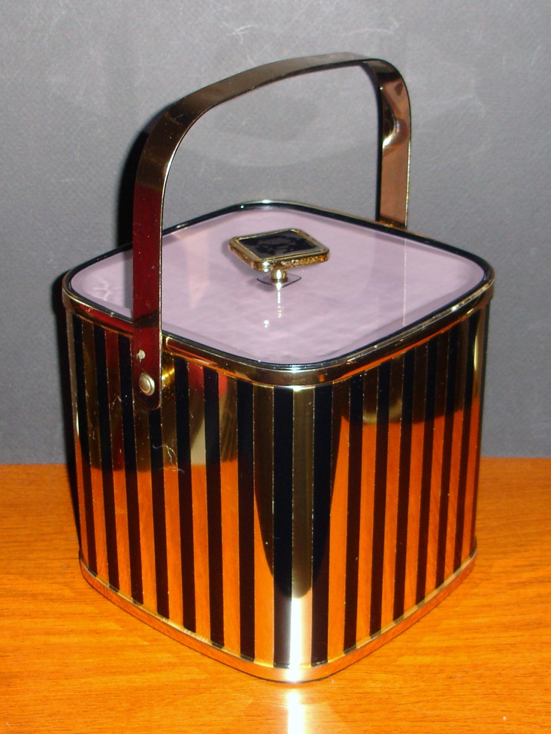 Elegant Culver Ice Bucket Gold & Black Stripe Brass by ELDees