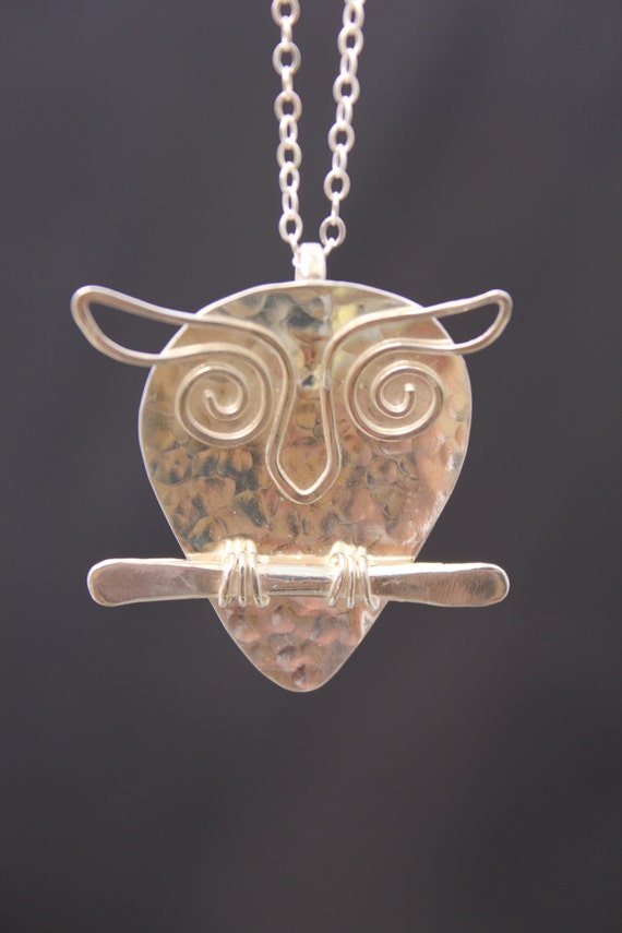 Handmade Quirky Sterling Silver Wise Owl Hammered Pendant
