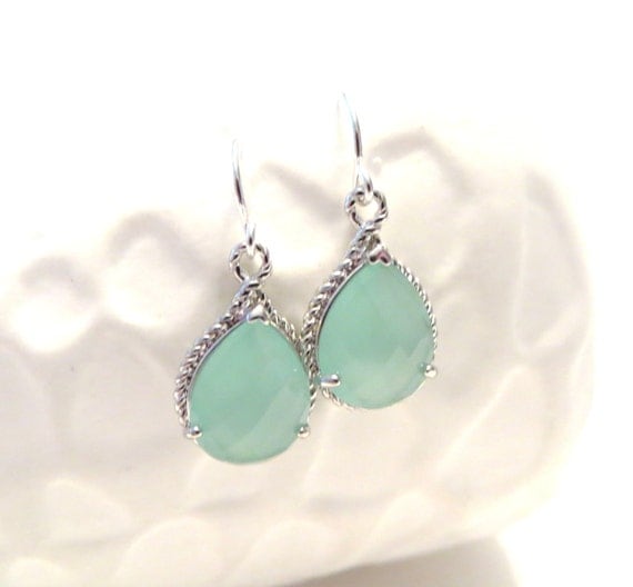 Aqua Mint Earrings Silver Earrings Mint Wedding Jewelry