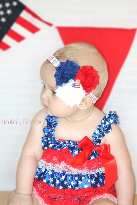 Items similar to 4th of July Shabby Chic Headband Newborn Headband Baby