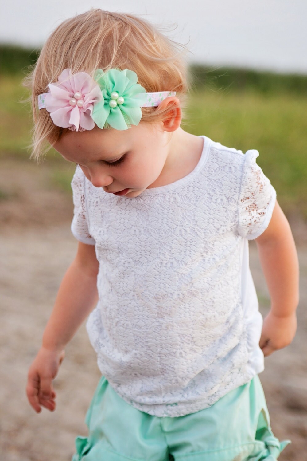 Pink Baby Headband, Pink Mint Headband, Pastel Polka Dot Headband ...