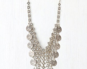 Vintage Silver Coin Choker Necklace Earrings Gypsy Ethnic Tribal Turkish Afghan India Pakistan Collar Statement Jewelry Sets