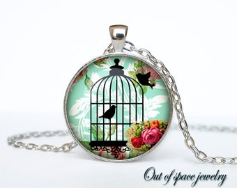 Bird cage necklace Bird cage pendant Bird cage jewelry