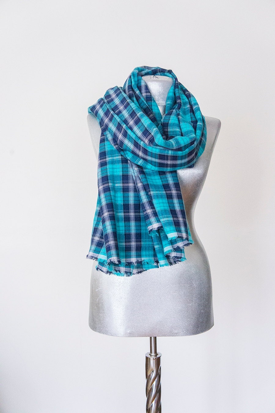 Blanket Scarf CottonScarf Turquoise Scarf Winter by Urbe