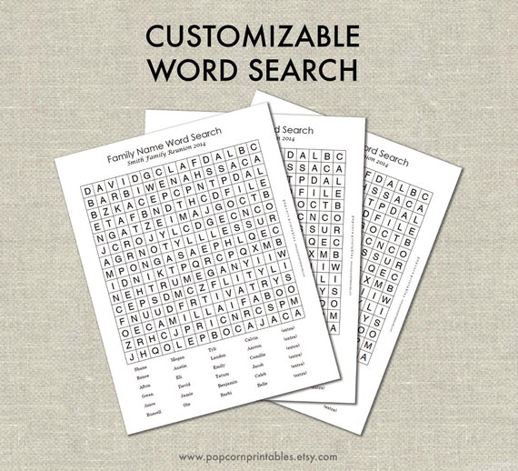 Customizeable Word Search Printable Instant Download PDF