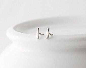Sterling silver bar earrings - silver bar post earrings - tiny bar earrings - square bar earrings - minimal earrings