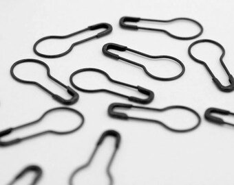 50 Pear Pins - Bulb Pins - Snag Free Safety Pins - Locking Stitch Markers - Black Pear Shaped Safety Pins