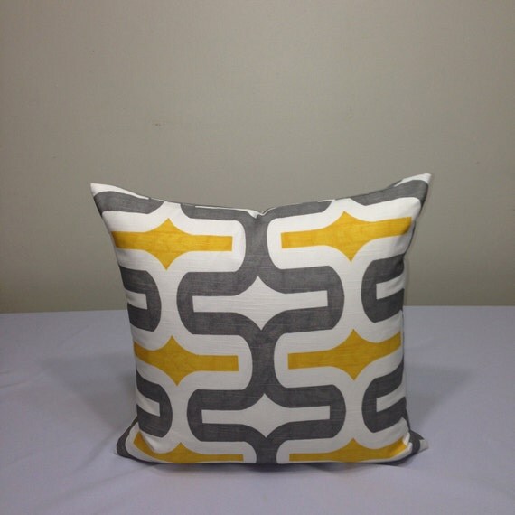 Items similar to ACCENT Pillow/Cushion Cover. Yellow and Grey Print