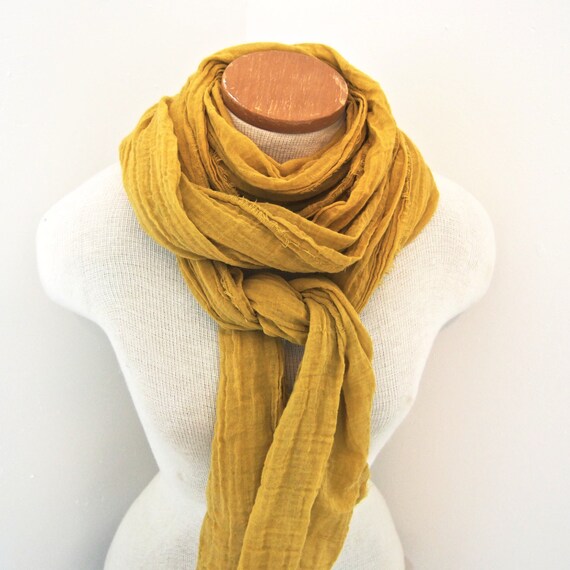 Mustard Yellow Scarf, Extra Long Scarf, Lightweight, Rich Gold Gauze Scarf, Mustard Scarf, Ochre, Amber, Mustard Gauze, Fall Jewel Tones