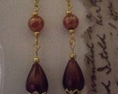 Recrafted Earrings, Dangle, mulberry/burgundy,Pierced.