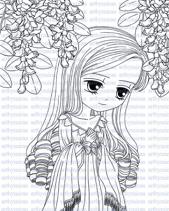 Digital Stamps-Missing you, Digi stamp, Big Eye Doll Coloring Page,  Instant Download Line Art for Card