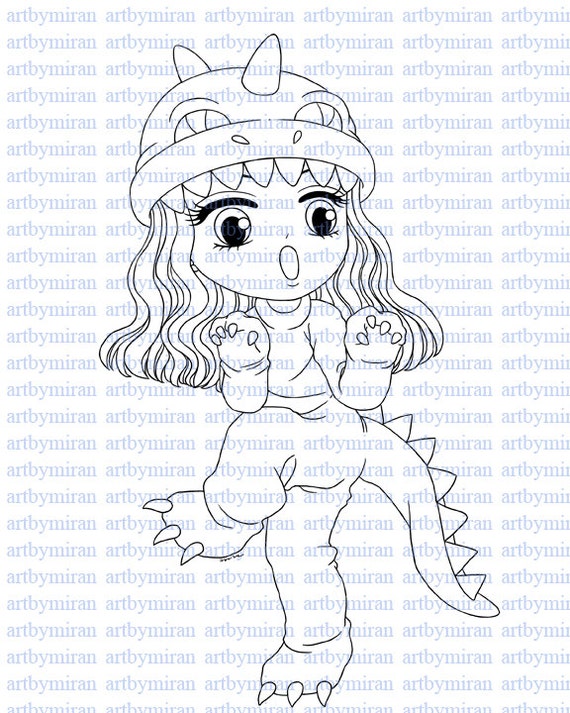 Digital Stamp-Cute-a-sauras, Digi Stamp, Coloring page, Printable Line art for Card and Craft Supply