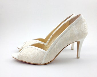 Ivory Lace Wedding Shoes, Ivory Lace Bridal Shoes, White Wedding Shoes, Ivory Lace Bridesmaid Shoes, Ivory Lace Mother of the Bride Shoes