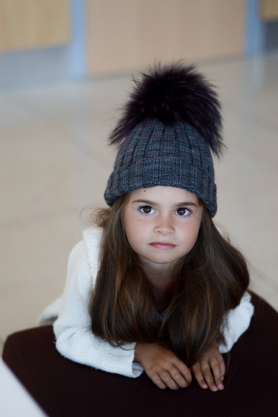 pom pom next beanie Knit with in Kids Girls Grey, Fur Beanie Hat Cable Pom Winter Knit