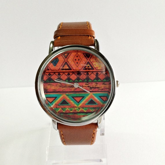 Watch aztèque, Style Vintage en cuir montre, Pastels, montres femmes, montres unisexe, copain Watch, Tan