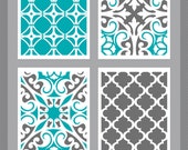 Items similar to Grey Turquoise Art, Modern Art, Wall Art, Set of 4 ...