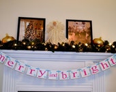 Christmas Banner, Merry and Bright Banner, Snowflake Banner, Holiday decoration, photo prop, garland, sign Il_170x135