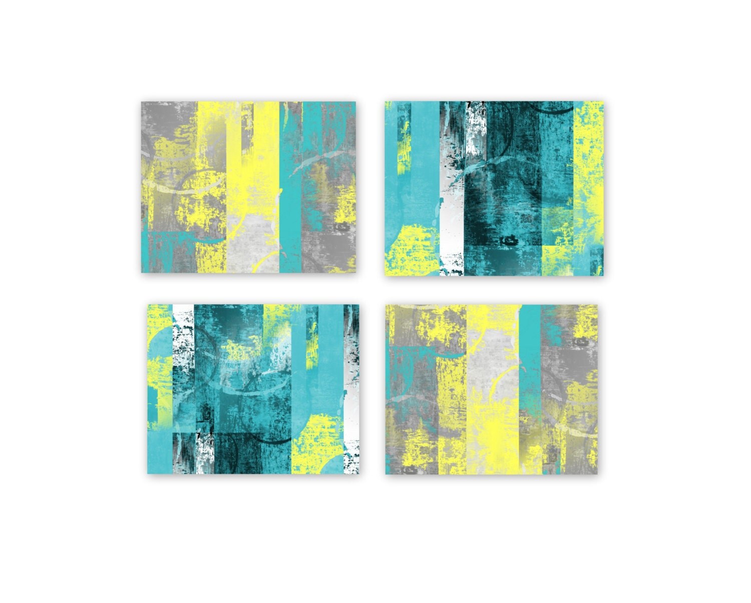 Teal Yellow Art Grey Geometric 8x10 Print Set By Hlbhomedesigns