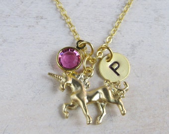 Unicorn necklace, Customized unicorn necklace, personalized unicorn necklace, gold unicorn, initial necklace, birthstone necklace