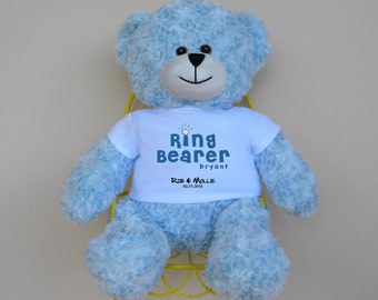 Ring Bearer 16" Personalized Bear with color matched ribbon - wedding party maid of honor bridesmaid flower girl ring bearer gift