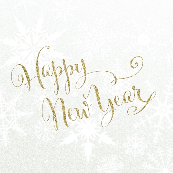 Happy New Year Gold Glitter Script Digital Download