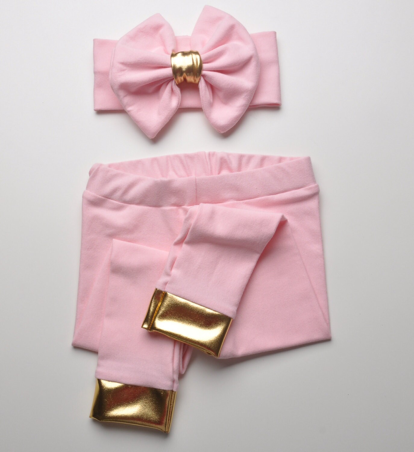 Stretch Baby Leggings and Bow Headband Jeanie cuff Baby