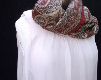 Pure Silk Scarf. All Seasons Ethnic Silk Scarf. Paisley leaves. Ethnic Accessories. Orange & Beige Shades