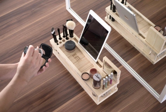 The Original Beauty Station (SALE - originally 109.99) Makeup Organizer and Display Case with Docking Station for Phones and Tablet.