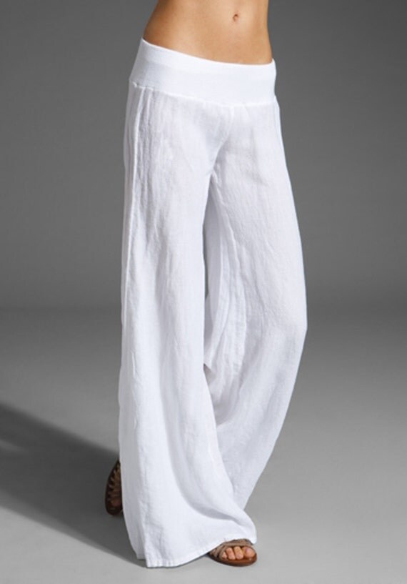 Items similar to Cotton Wide Leg pants with fold over stretch waist