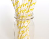 Yellow Polka Dot Straws, Cute Straws, Fancy Drinking Straws, Yellow Drinking Straws, 25 Pack - Yellow Polka Dot