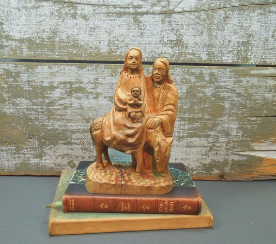 Wood figurine Holy Family statue carved wood. by GUTTERSNIPES