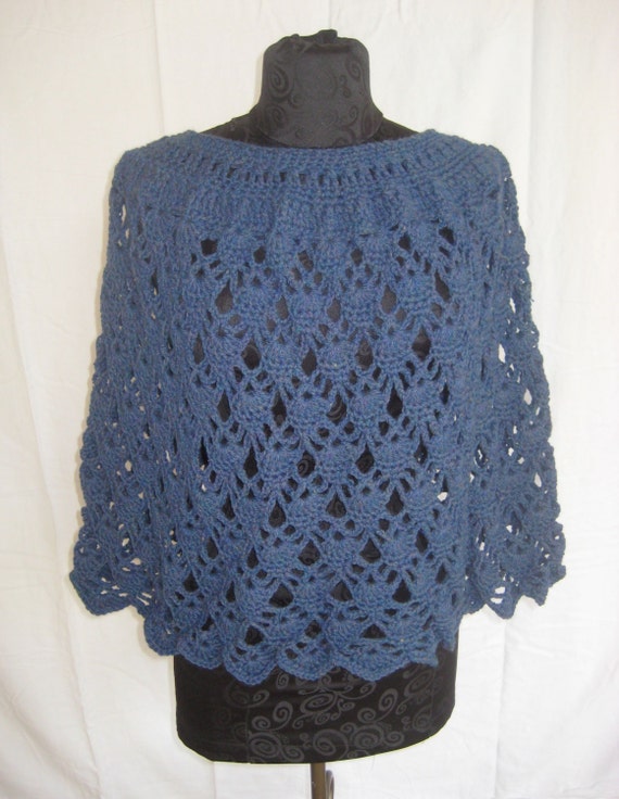 Items similar to Crochet Poncho, Blue with Specs of Purple & Green ...