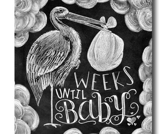 Baby Countdown, Baby Countdown Chalkboard, Pregnancy Countdown, Pregnancy Announcement, Mom To Be Gift, Chalkboard Sign, Chalk Art, Stork