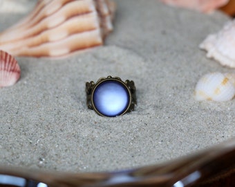 Indigo Shimmer Regal Ring - Antique Bronze Adjustable Ring