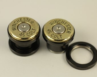 Winchester 45 Colt Bullet Ear Gauge Plug 00G 00 10mm Earring Plugs Steam Punk Cartridge Plugs Shotgun Ear rings Tumbler Brass