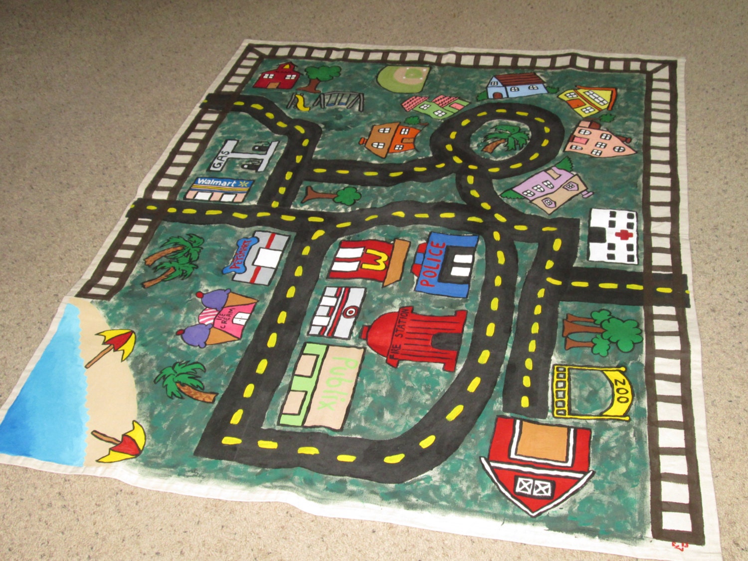 Children's CAR PLAY MAT hand-painted creative play